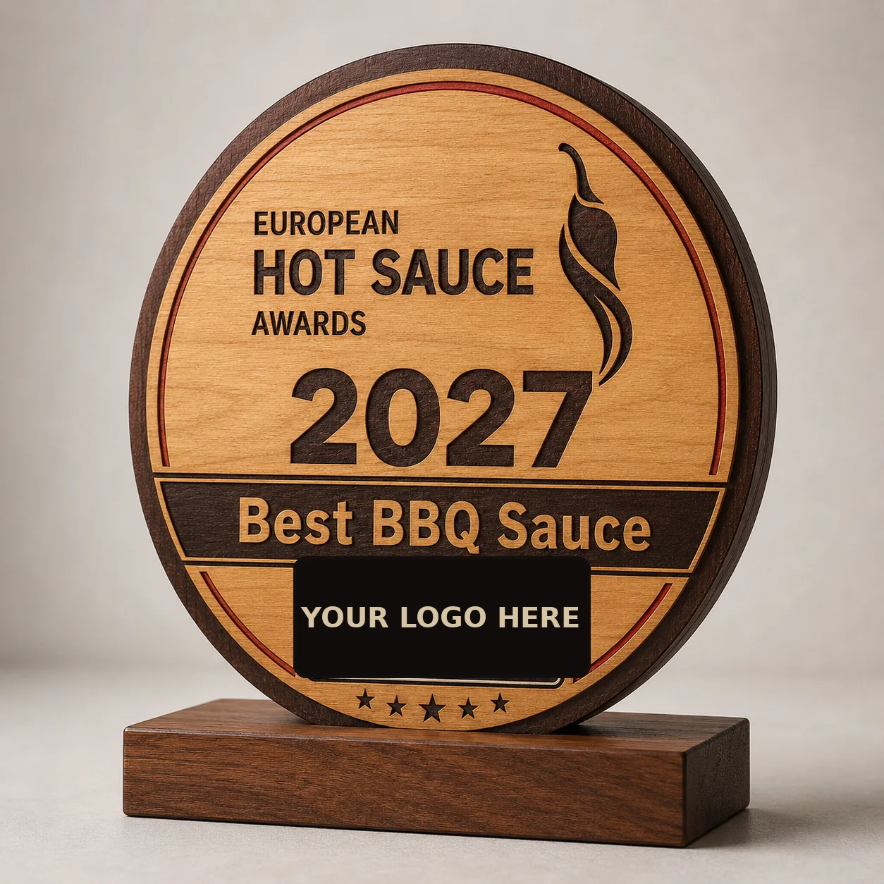 Example trophy design with a sponsor logo placement